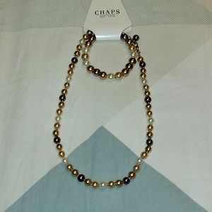 NWT! Brown/Gold tones Faux Pearl Necklace w/ Bracelet Set